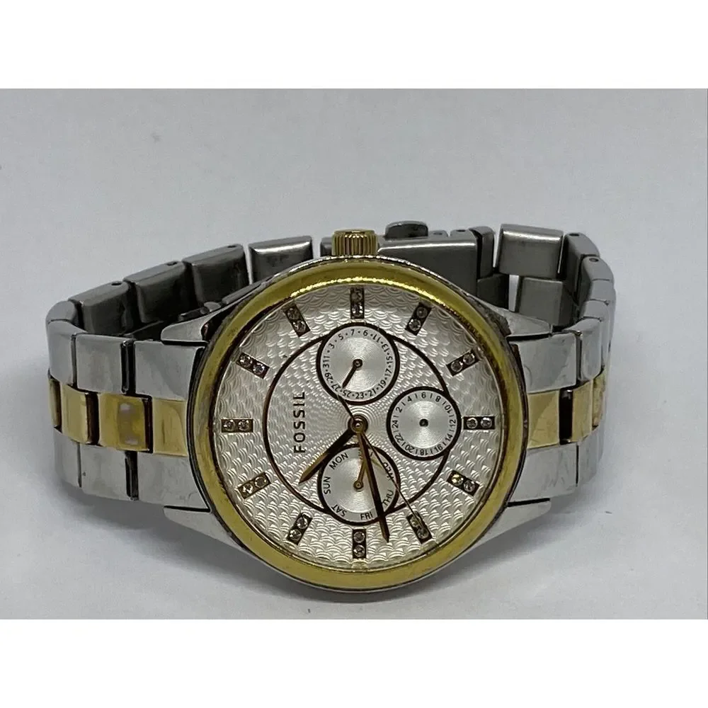 Fossil BQ1564 Unisex Two Tone Stainless Steel Analog Silver Dial Watch XX523